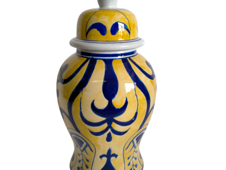 14  YELLOW BLUE TEMPLE JAR, BOLD Hot on Sale