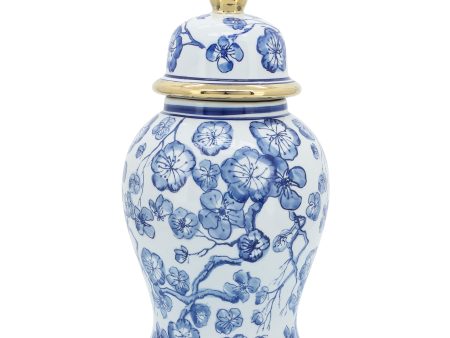 14  TEMPLE JAR W  HIBISCUS, BLUE & WHITE Discount