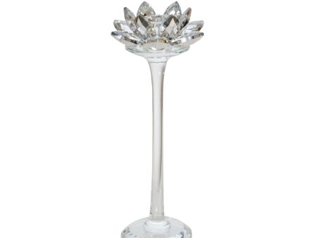 GLASS 9  LOTUS CANDLE HOLDER, SILVER on Sale