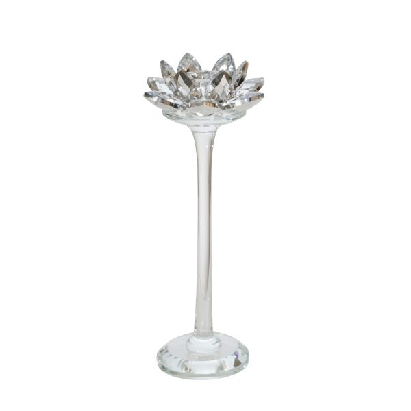 GLASS 9  LOTUS CANDLE HOLDER, SILVER on Sale