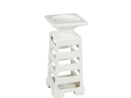 Decorative Ceramic Candle Holder, White For Discount