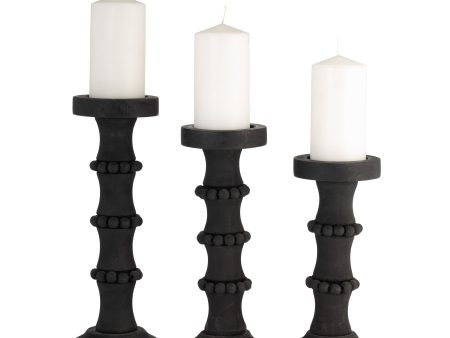 WOOD, 11  ANTIQUE STYLE CANDLE HOLDER, BLACK For Sale