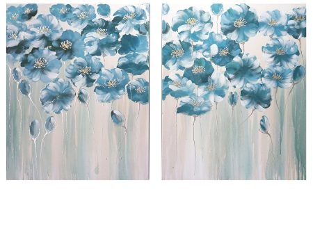 Dual Blue Flower Wall Painting Online now