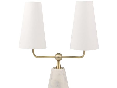 MARBLE   METAL 23  TWIN LIGHT TABLE LAMP, WHITE For Sale