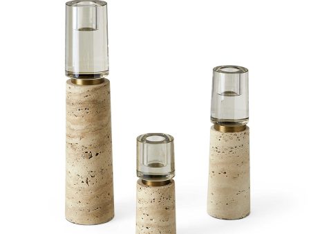 Optic Candleholders - Travertine, S 3 Online Hot Sale