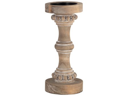 Wood, 11  Banded Bead Candle Holder, Antique White Online now