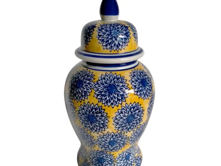 14  Temple Jar W Dalhia Flower,Yellow Blue Cheap