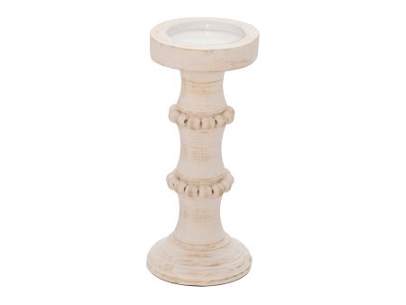 WOOD, 11  ANTIQUE STYLE CANDLE HOLDER, WHITE Online Sale